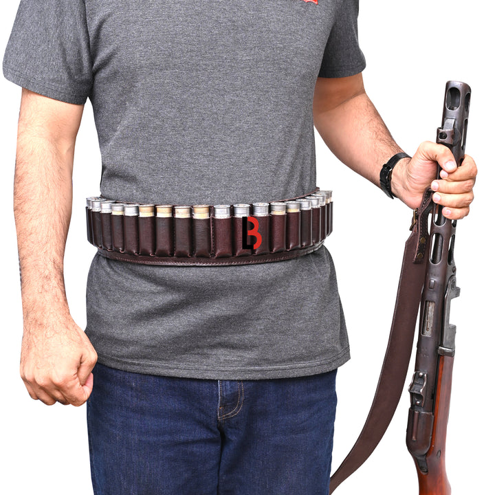 Cowhide Leather Shotshell Bandolier Belt Shotgun Shell Belt Ammunition Carrier - Leather Bond