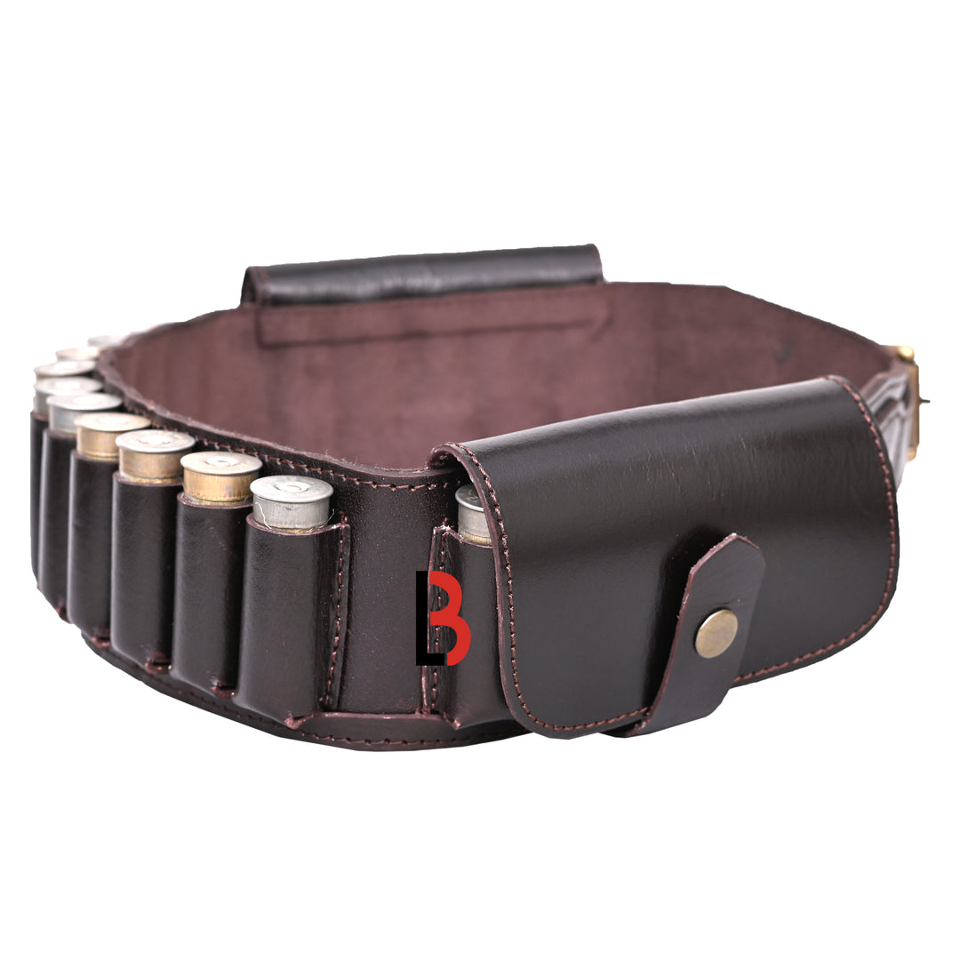Cowhide Leather Shotshell Bandolier Belt Shotgun Shell Belt Ammunition Carrier - Leather Bond
