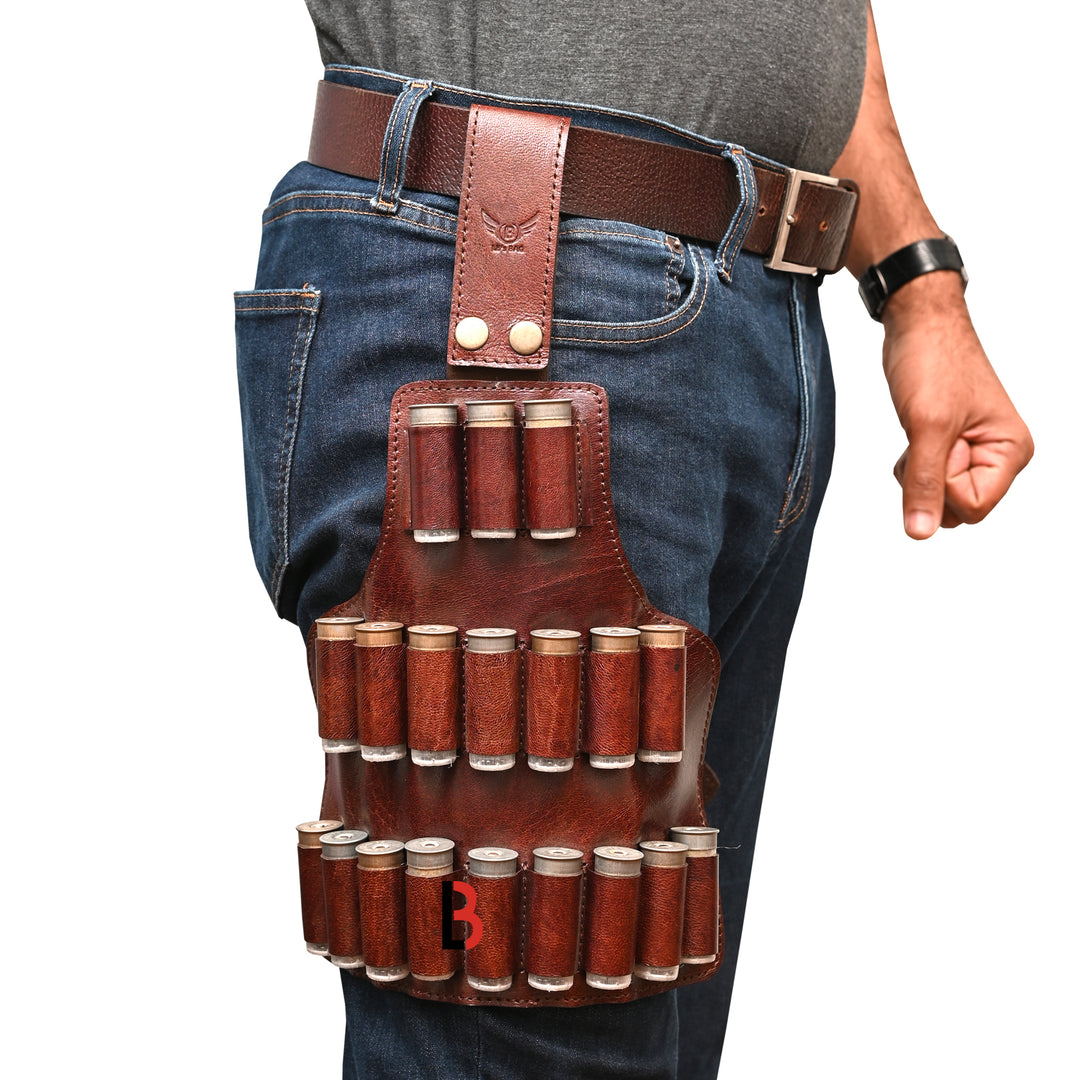 Cowhide Leather Cartridge Holder Leg Belt for 12, 16 & 12 Gauge Shells, Hunting - Leather Bond