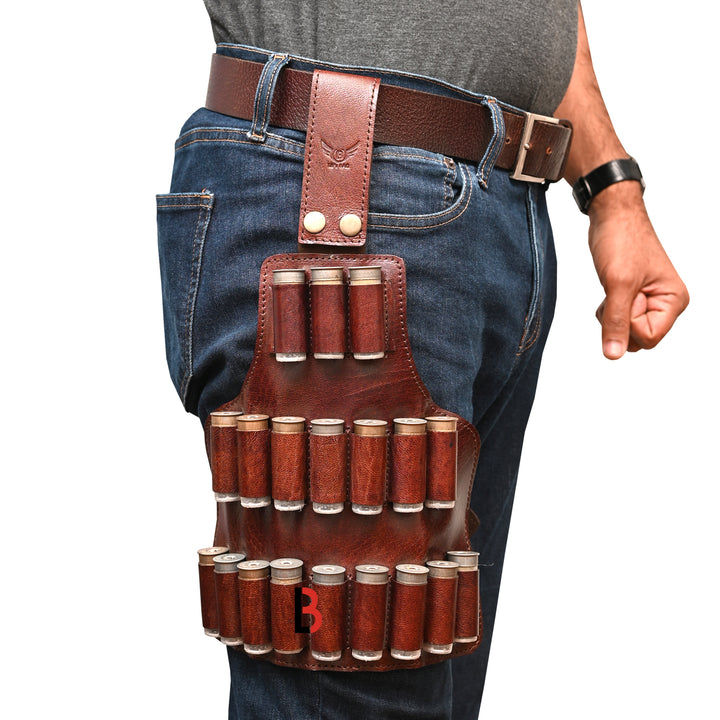Cowhide Leather Cartridge Holder Leg Belt for 12, 16 & 12 Gauge Shells, Hunting - Leather Bond