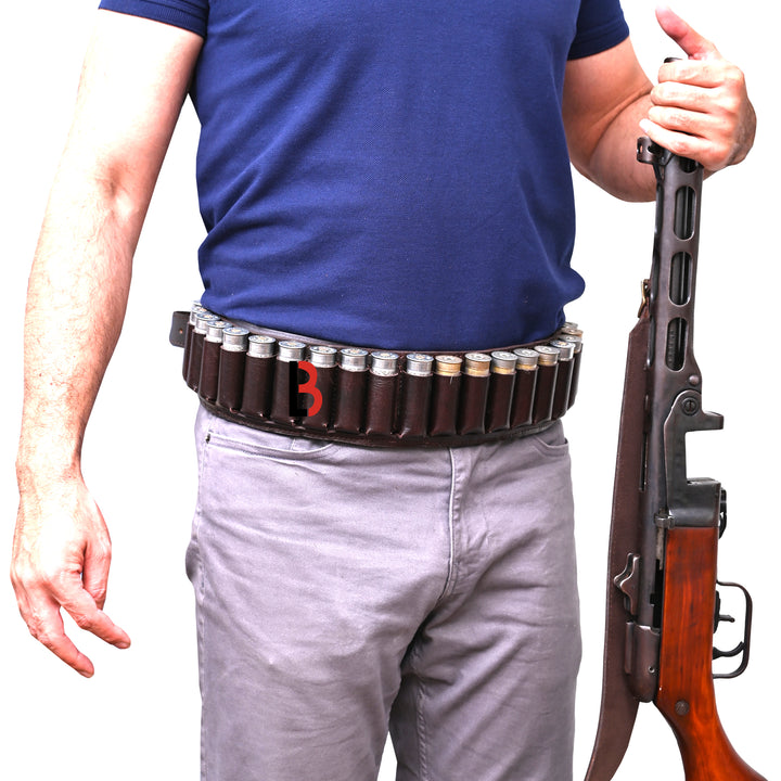 Cowhide Leather Shotshell Bandolier Belt Shotgun Shell Belt Ammunition Carrier - Leather Bond