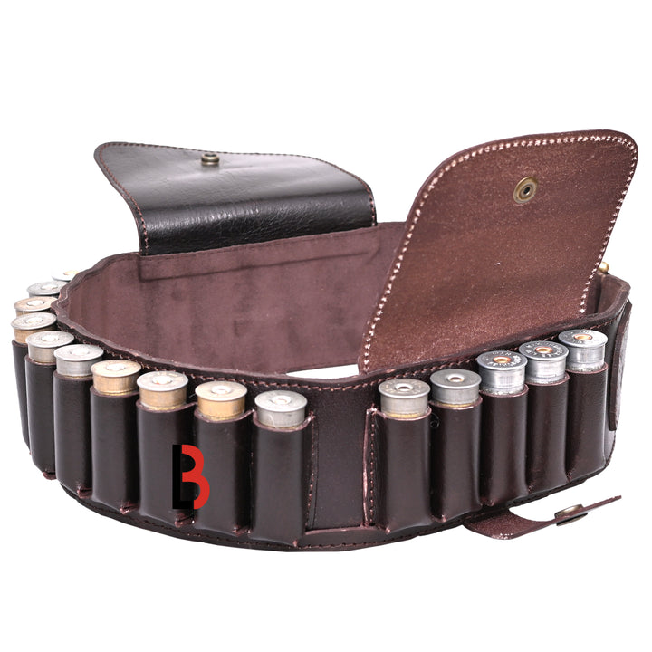 Cowhide Leather Shotshell Bandolier Belt Shotgun Shell Belt Ammunition Carrier - Leather Bond