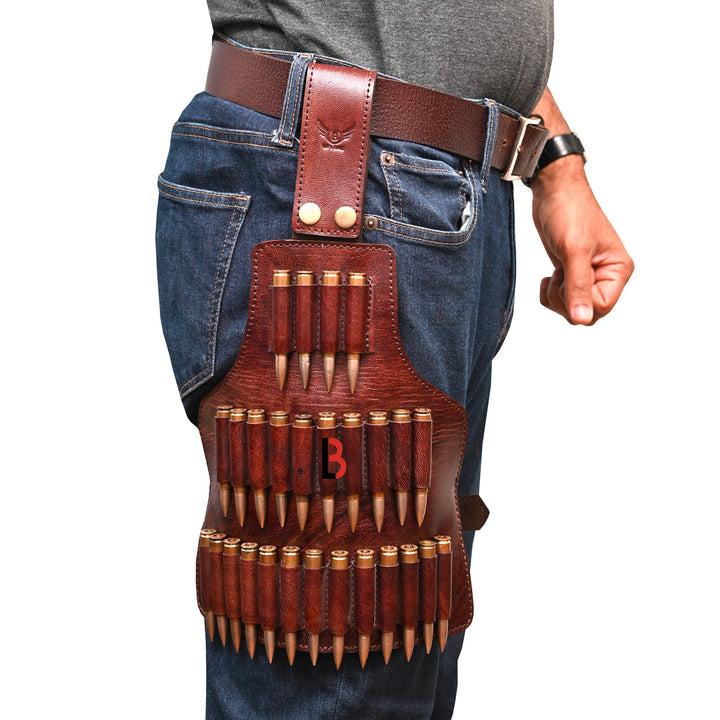 Cowhide Leather Leg Cartridge Belt for Rifle Shells, Hunting Cartridge Holder - Leather Bond