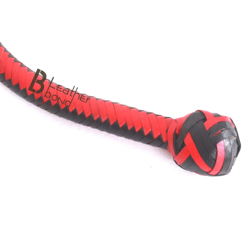 Kangaroo Hide Leather & Shot Loaded Snake Whip 4, 5, 6 or 8 Feet 12 Strands Red & Black
