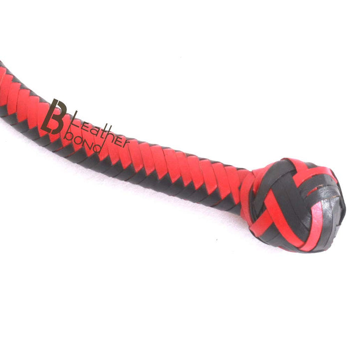 Kangaroo Hide Leather & Shot Loaded Snake Whip 4, 5, 6 or 8 Feet 12 Strands Red & Black