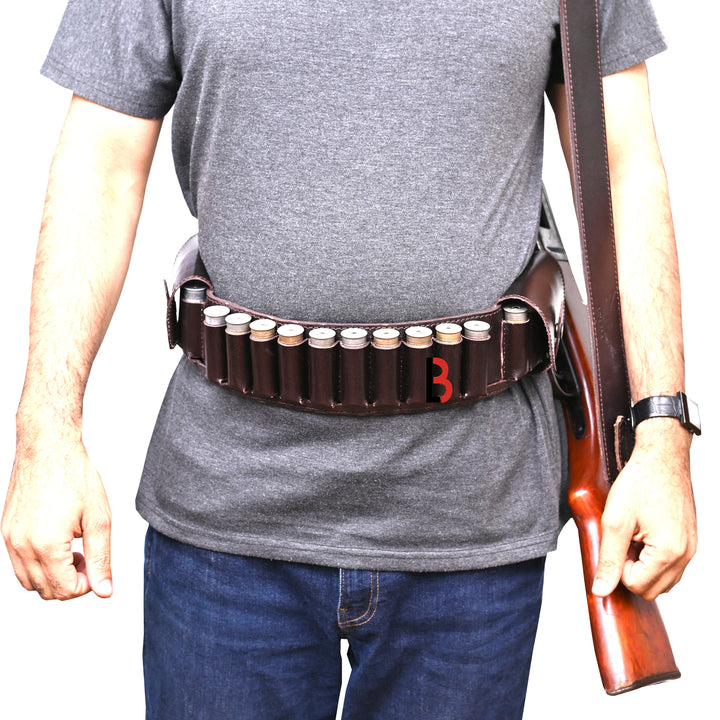 Cowhide Leather Shotshell Bandolier Belt Shotgun Shell Belt Ammunition Carrier - Leather Bond