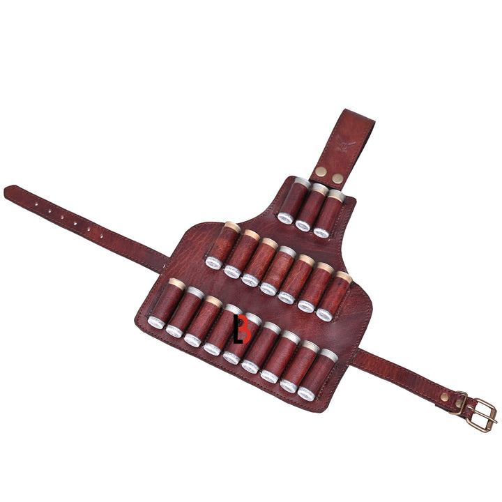 Cowhide Leather Cartridge Holder Leg Belt for 12, 16 & 12 Gauge Shells, Hunting - Leather Bond
