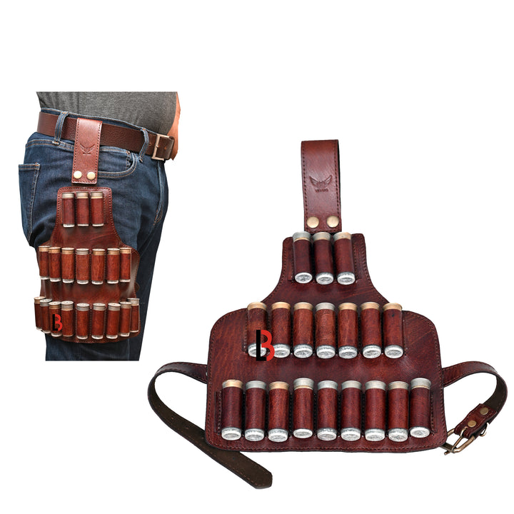 Cowhide Leather Cartridge Holder Leg Belt for 12, 16 & 12 Gauge Shells, Hunting - Leather Bond