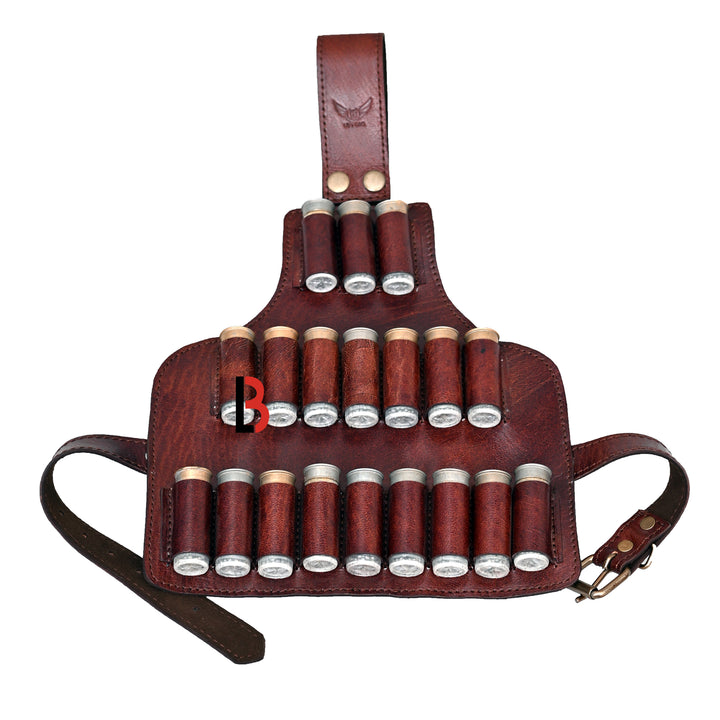Cowhide Leather Cartridge Holder Leg Belt for 12, 16 & 12 Gauge Shells, Hunting - Leather Bond