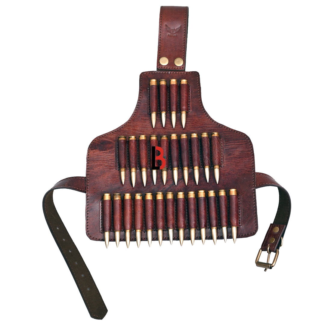 Cowhide Leather Leg Cartridge Belt for Rifle Shells, Hunting Cartridge Holder - Leather Bond