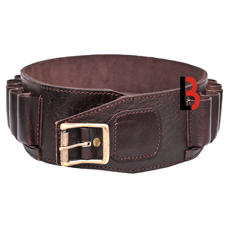 Cowhide Leather Shotshell Bandolier Belt Shotgun Shell Belt Ammunition Carrier - Leather Bond