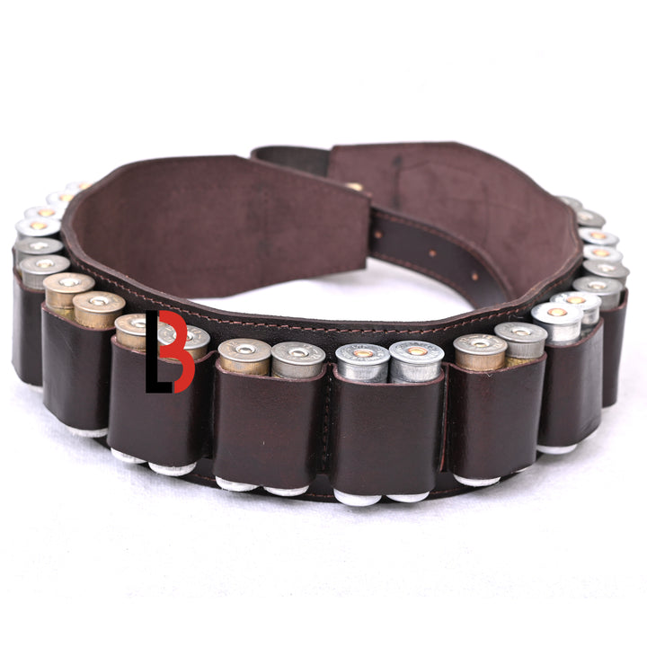 Double Barreled Shotgun Shotshell Bandolier Belt Shell Belt Ammunition Carrier - Leather Bond