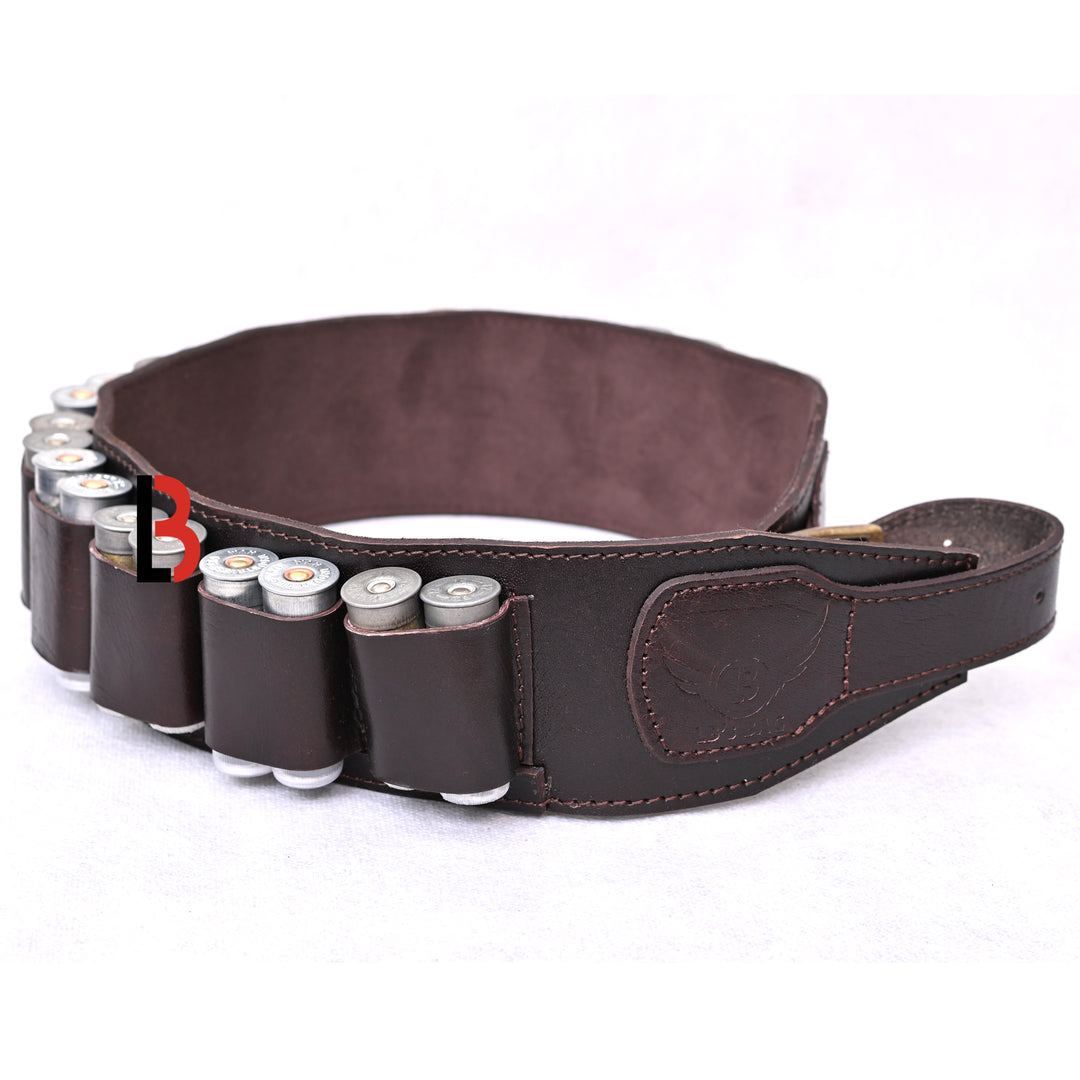 Double Barreled Shotgun Shotshell Bandolier Belt Shell Belt Ammunition Carrier - Leather Bond