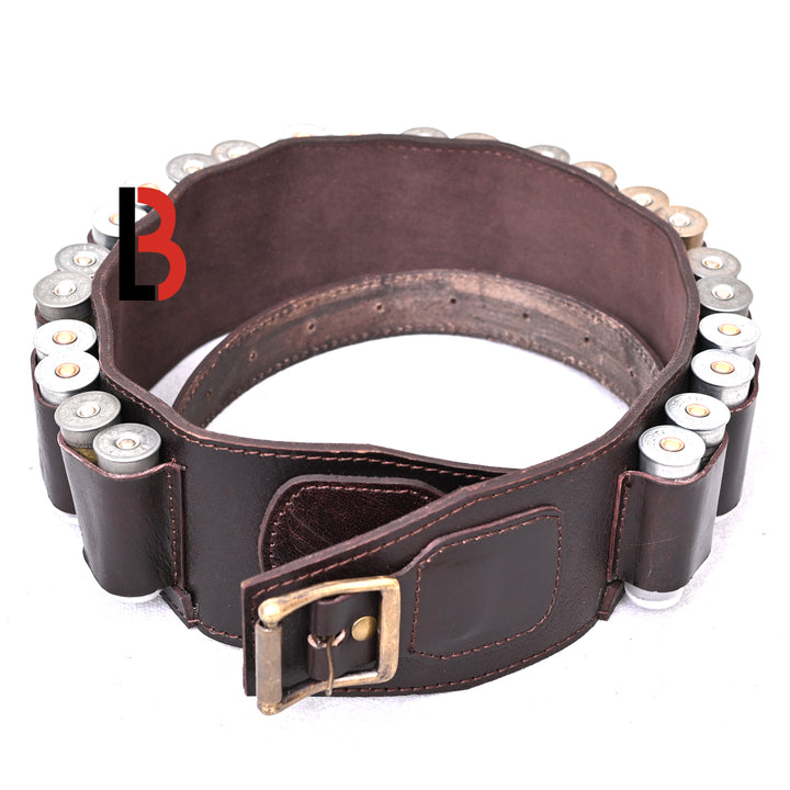 Double Barreled Shotgun Shotshell Bandolier Belt Shell Belt Ammunition Carrier - Leather Bond