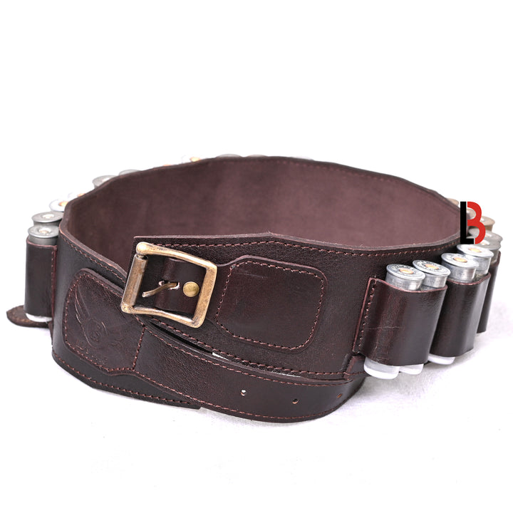 Double Barreled Shotgun Shotshell Bandolier Belt Shell Belt Ammunition Carrier - Leather Bond