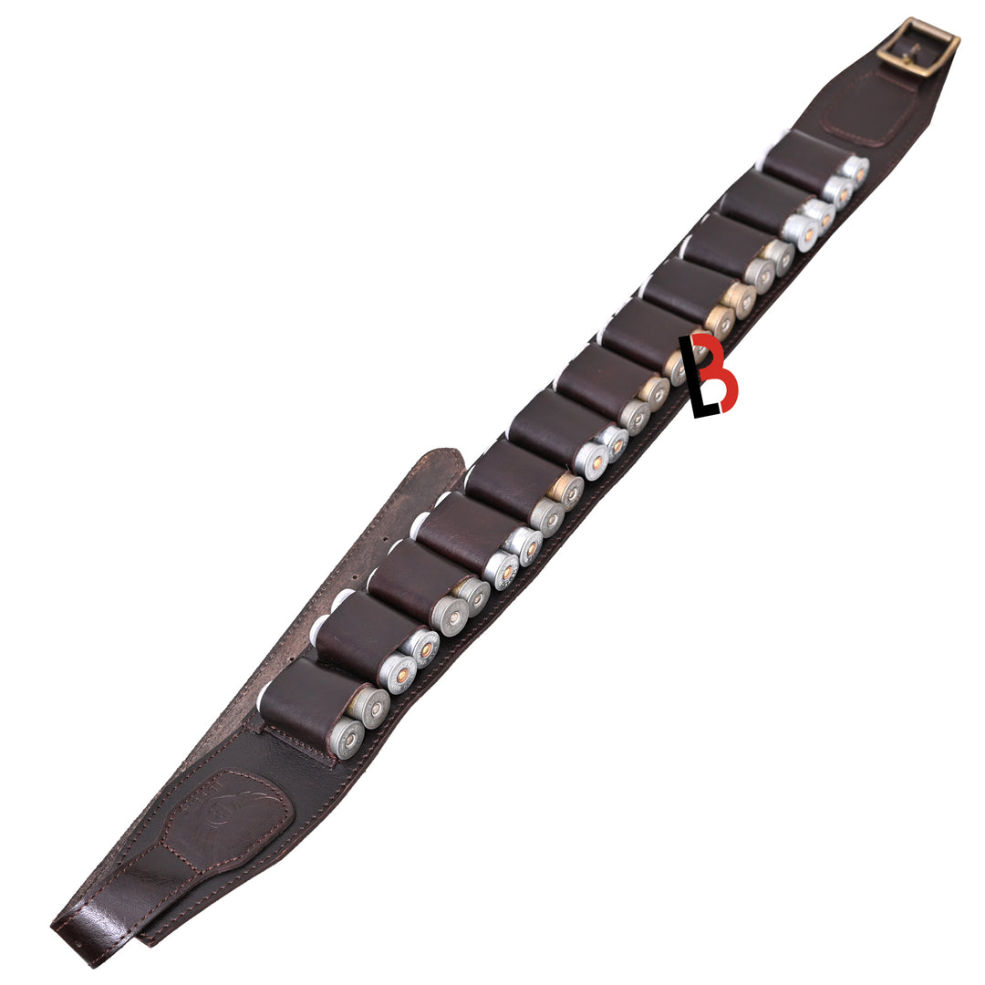 Double Barreled Shotgun Shotshell Bandolier Belt Shell Belt Ammunition Carrier - Leather Bond