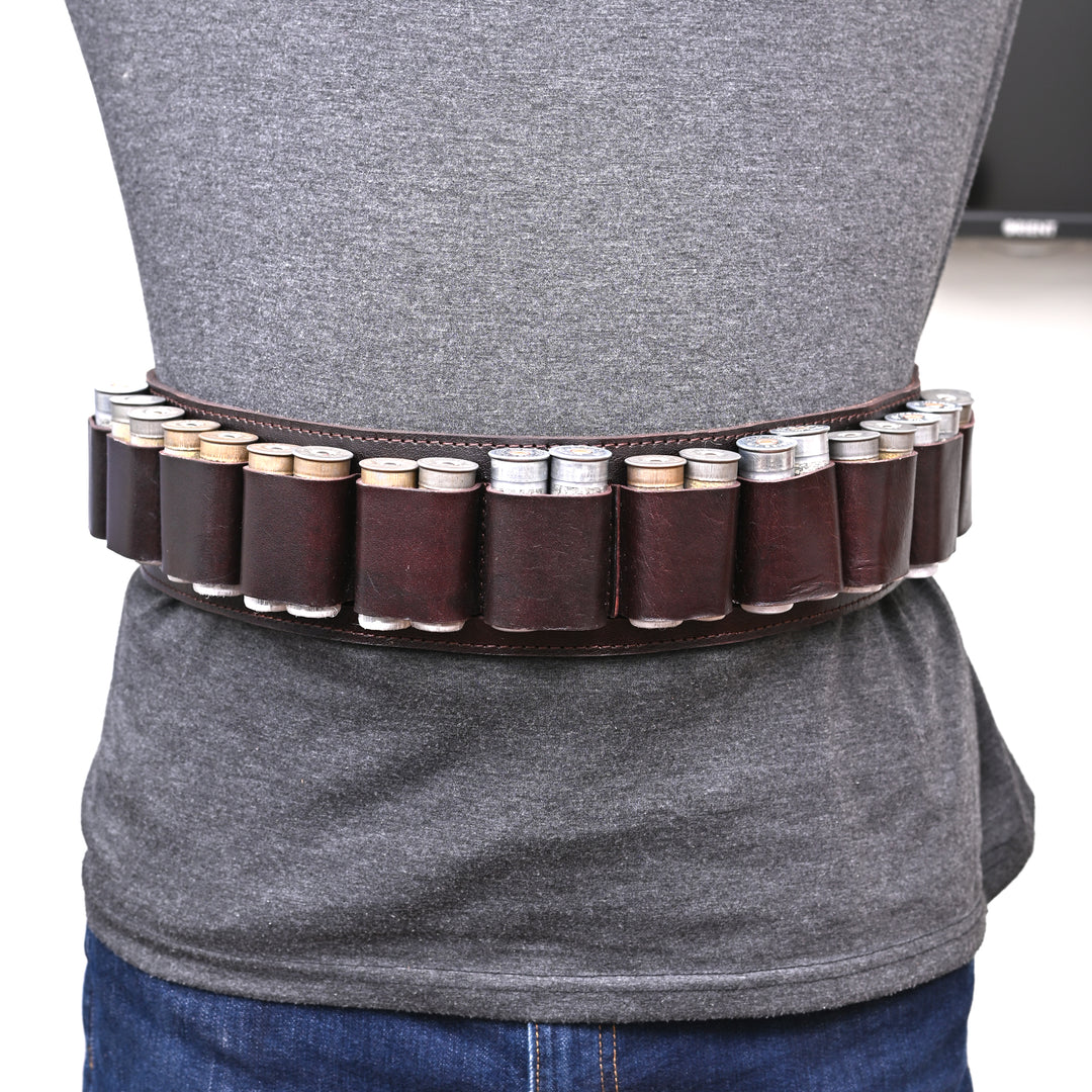 Double Barreled Shotgun Shotshell Bandolier Belt Shell Belt Ammunition Carrier - Leather Bond