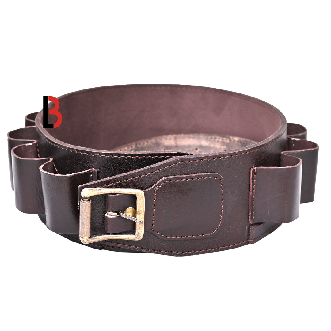 Double Barreled Shotgun Shotshell Bandolier Belt Shell Belt Ammunition Carrier - Leather Bond