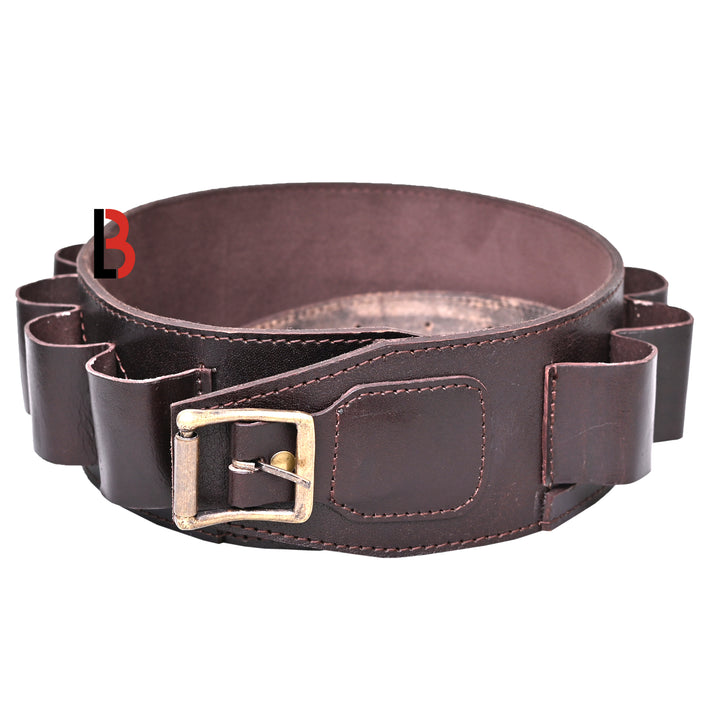 Double Barreled Shotgun Shotshell Bandolier Belt Shell Belt Ammunition Carrier - Leather Bond