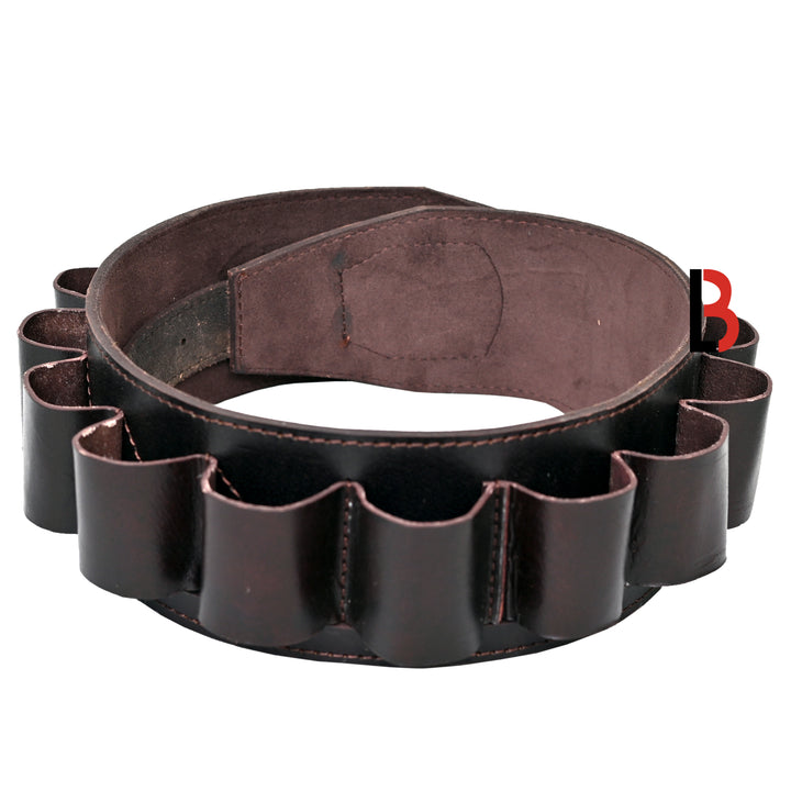 Double Barreled Shotgun Shotshell Bandolier Belt Shell Belt Ammunition Carrier - Leather Bond