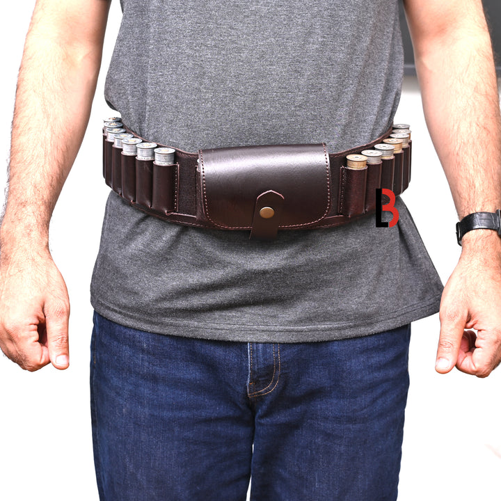 Cowhide Leather Shotshell Bandolier Belt Shotgun Shell Belt Ammunition Carrier - Leather Bond