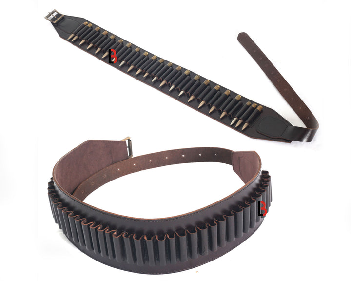 Cowhide Leather Rifle Cartridge Belt Bandolier for Rifle Shells - Hunting - Leather Bond