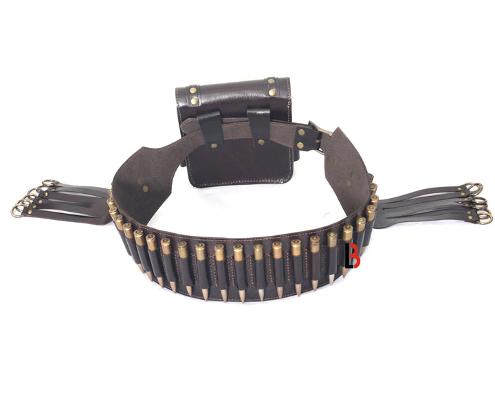 Cowhide Leather Bandolier Belt Bird Hanger & Hunting Pouch Set Rifle Cartridges - Leather Bond