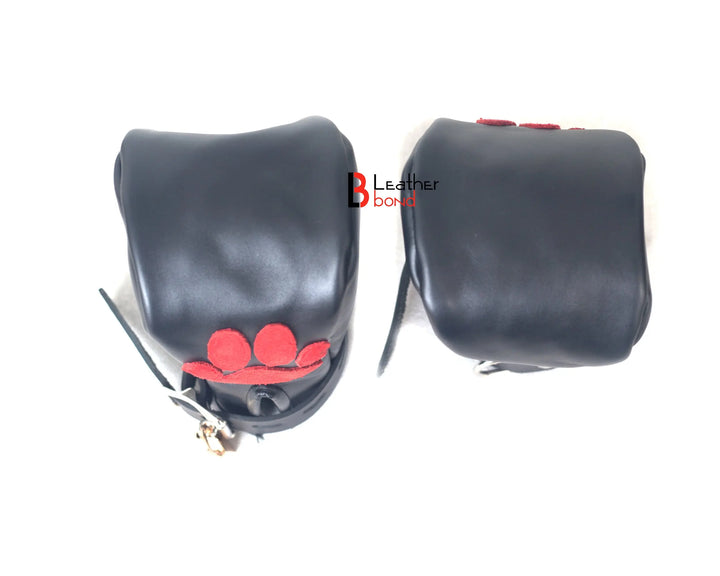 Real Cow Hide Leather Fist Mitts Gloves Restraint Bondage Lockable 2 Pieces  Full Black, Red Paws, Purple Paws Leather Bond