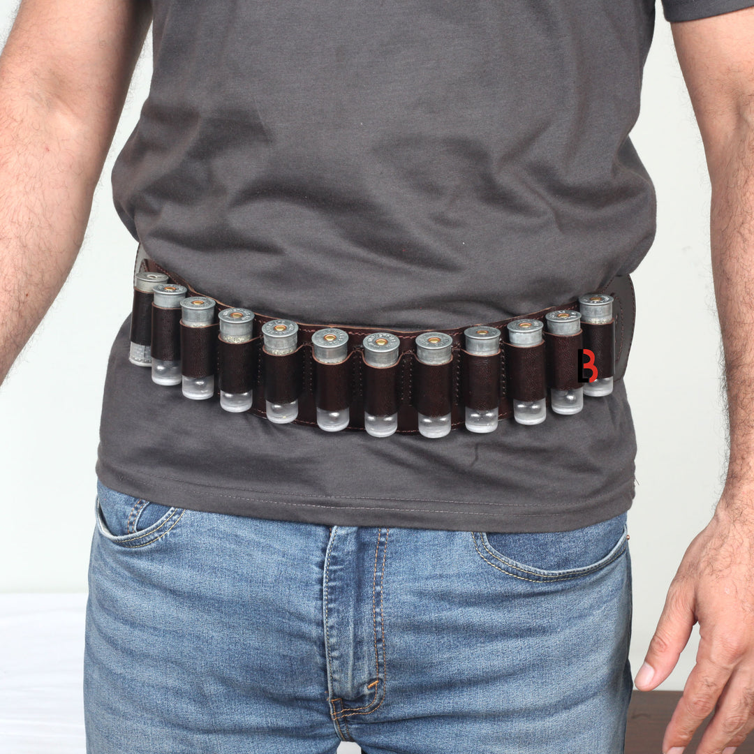 Cowhide Leather Shotgun Shotshell Reload Holder with Belt Loop 12 Gauge Shells - Leather Bond