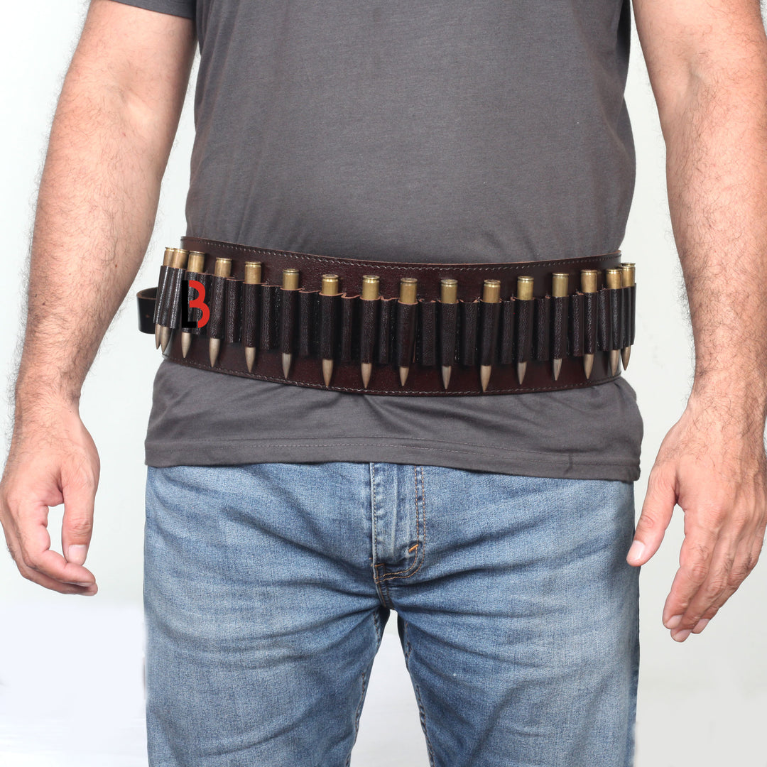 Cowhide Leather Rifle Cartridge Belt Bandolier for Rifle Shells - Hunting - Leather Bond
