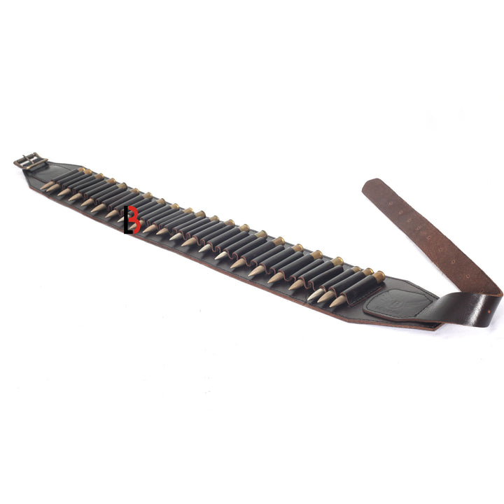 Cowhide Leather Rifle Cartridge Belt Bandolier for Rifle Shells - Hunting - Leather Bond