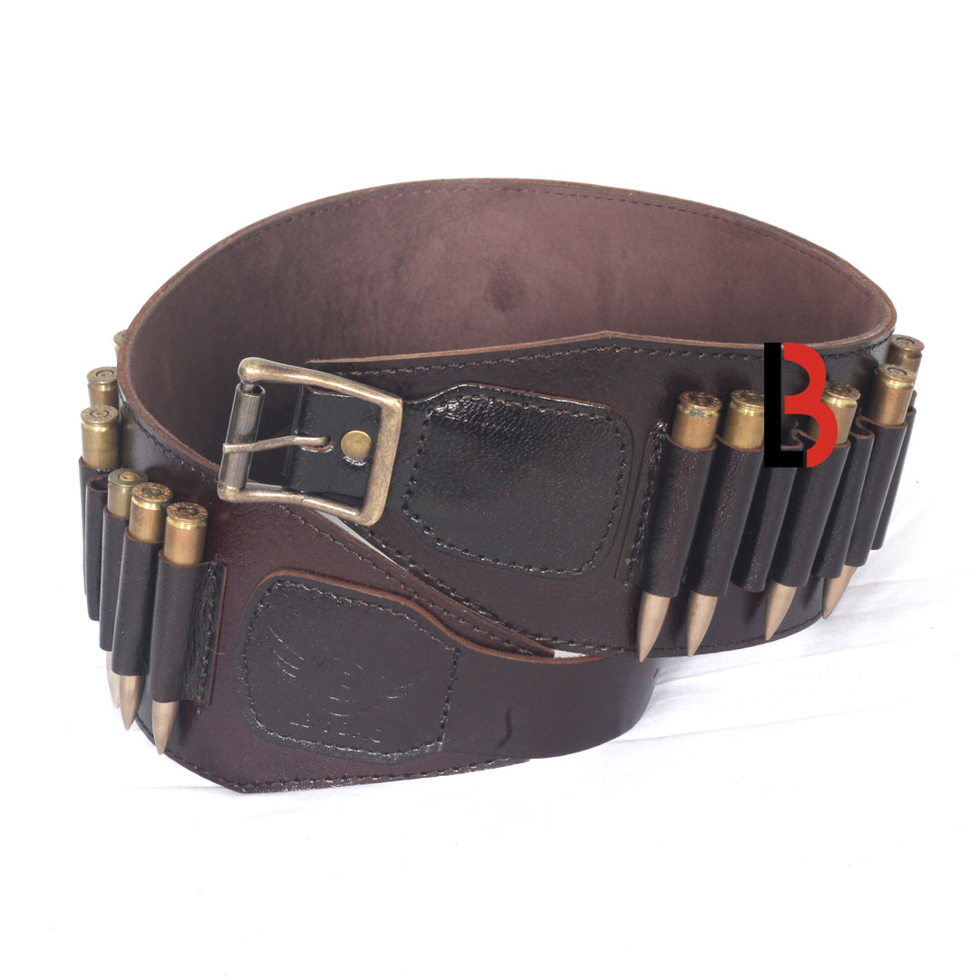 Cowhide Leather Rifle Cartridge Belt Bandolier for Rifle Shells - Hunting - Leather Bond