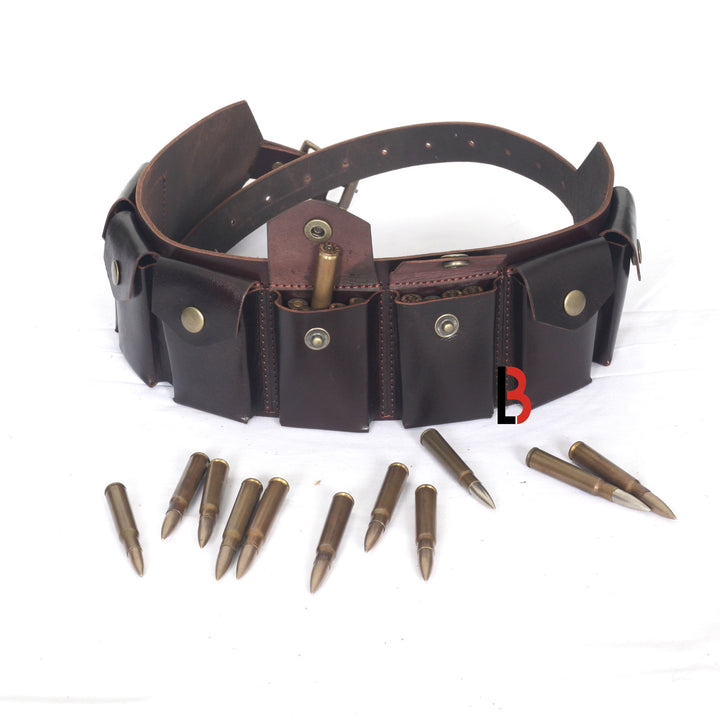 Real Leather Rifle Cartridge Bandolier Belt - Ammo Holder For Guns - Pouch Belt - Leather Bond