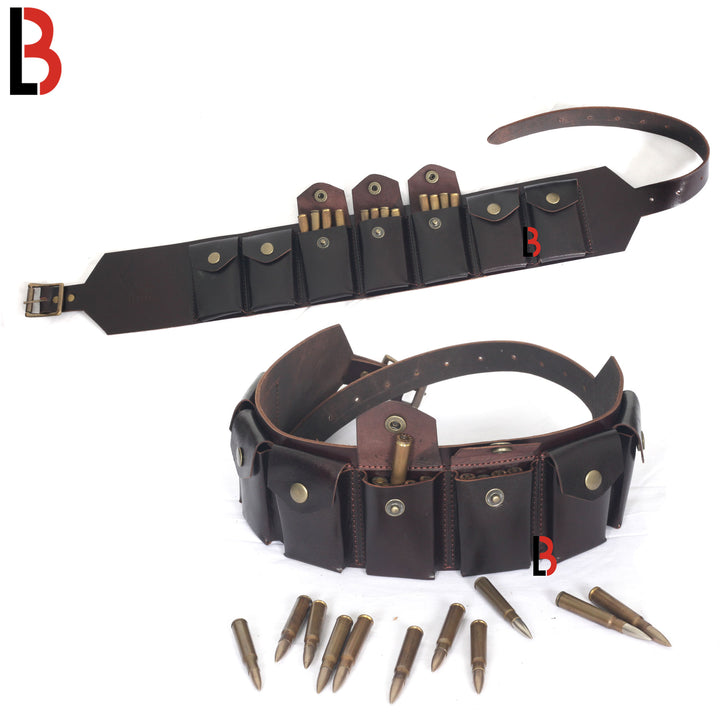 Real Leather Rifle Cartridge Bandolier Belt - Ammo Holder For Guns - Pouch Belt - Leather Bond
