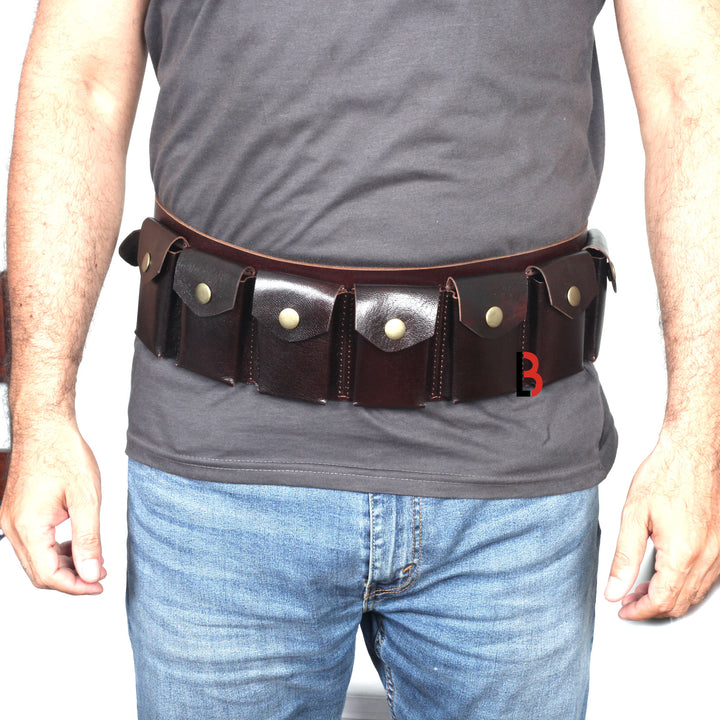 Real Leather Rifle Cartridge Bandolier Belt - Ammo Holder For Guns - Pouch Belt - Leather Bond