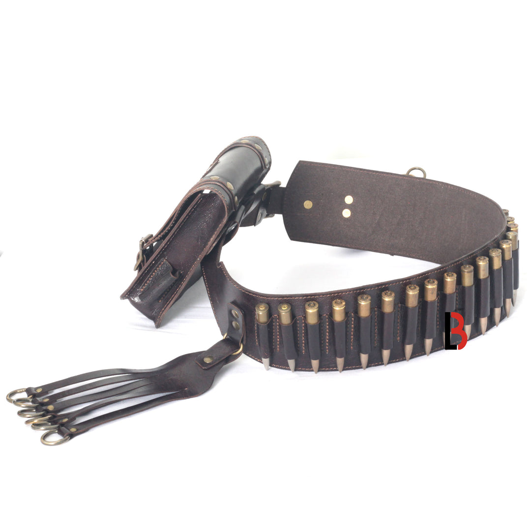 Cowhide Leather Bandolier Belt Bird Hanger & Hunting Pouch Set Rifle Cartridges - Leather Bond