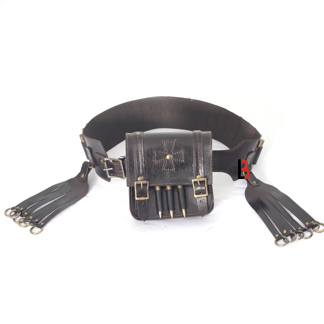 Cowhide Leather Bandolier Belt Bird Hanger & Hunting Pouch Set Rifle Cartridges - Leather Bond