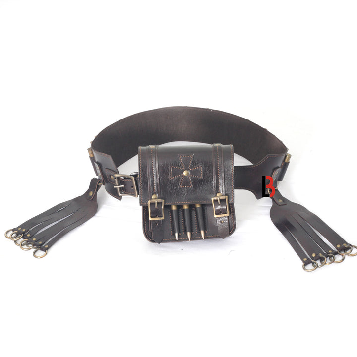 Cowhide Leather Bandolier Belt Bird Hanger & Hunting Pouch Set Rifle Cartridges - Leather Bond