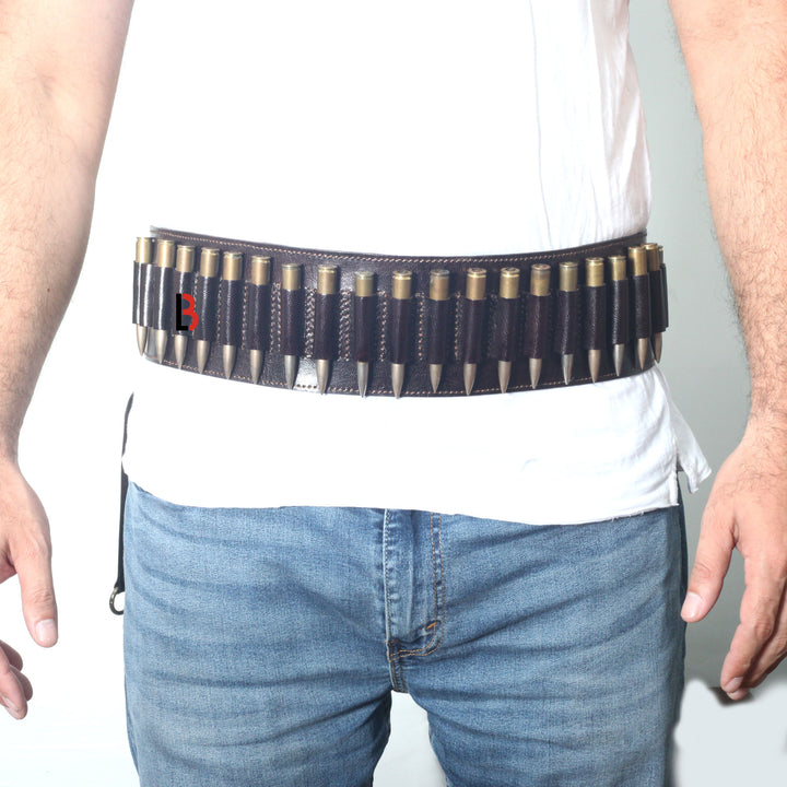 Cowhide Leather Bandolier Belt Bird Hanger & Hunting Pouch Set Rifle Cartridges - Leather Bond