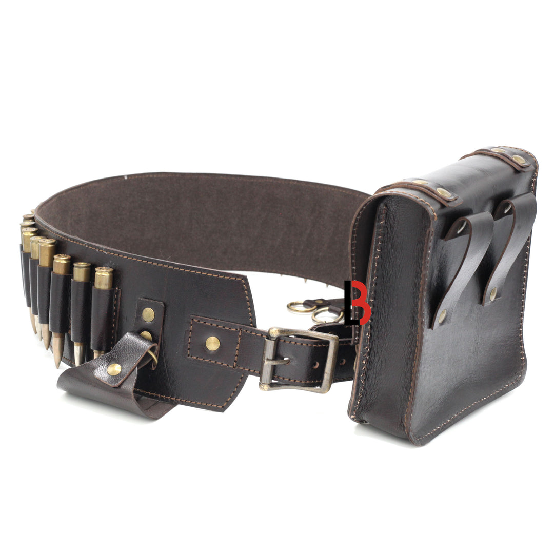 Cowhide Leather Bandolier Belt Bird Hanger & Hunting Pouch Set Rifle Cartridges - Leather Bond