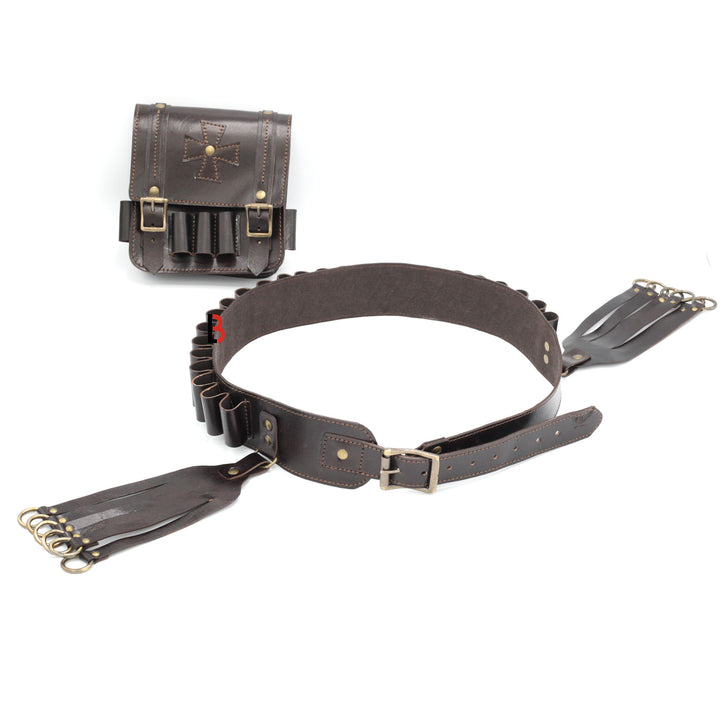 Cowhide Leather Bandolier Belt, Bird Hanger & Hunting Pouch 12 Gauge Cartridges - Leather Bond