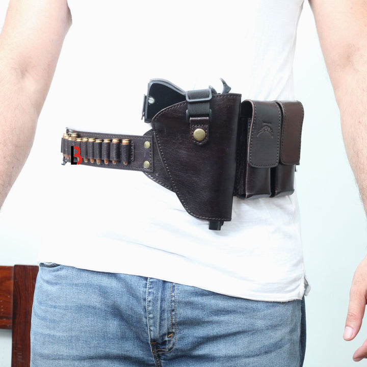 Cowhide Leather Waist Belt Concealed Holster Universal Double Mag Right Hand - Leather Bond