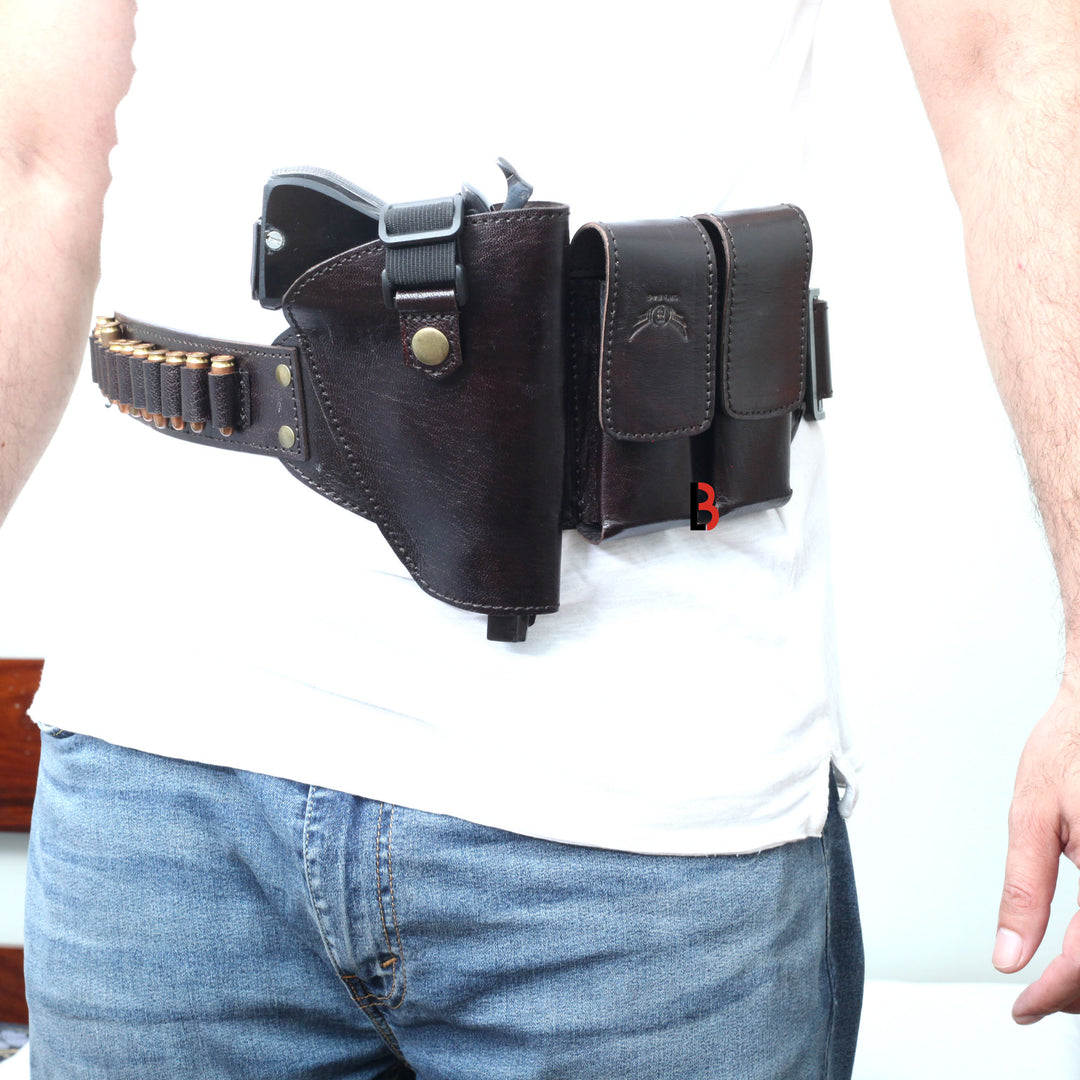 Cowhide Leather Waist Belt Concealed Holster Universal Double Mag Right Hand - Leather Bond