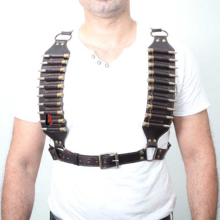 Cowhide Leather Rifle Cartridge Bandolier Belt and Chest Harness Hunting Ammo - Leather Bond