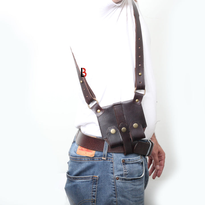 Handmade, Universal, Leather Shoulder Concealed Holster Horizontal & Double Mag - Leather Bond