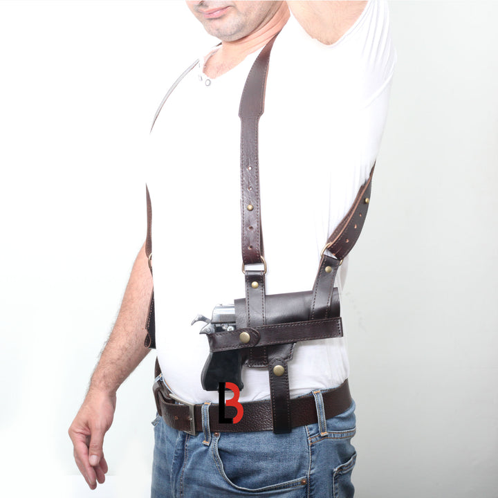 Handmade, Universal, Leather Shoulder Concealed Holster Horizontal & Double Mag - Leather Bond