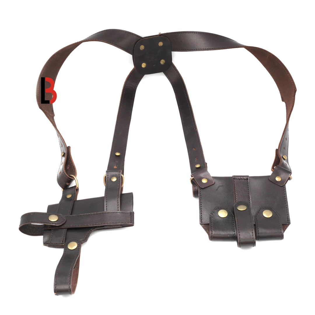 Handmade, Universal, Leather Shoulder Concealed Holster Horizontal & Double Mag - Leather Bond