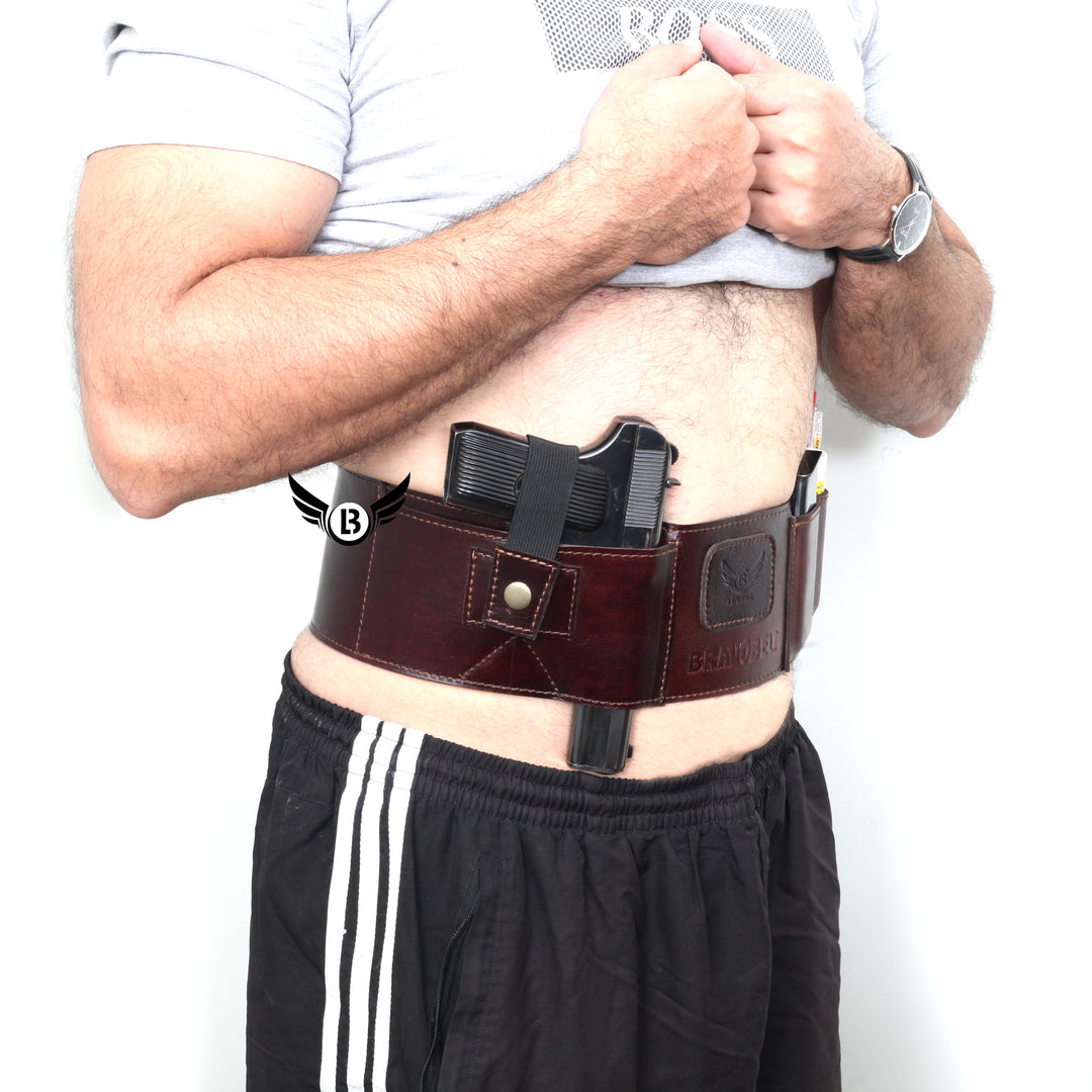 Cowhide Leather BRAVOBELT Belly Band Holster for Concealed Carry - Ambidextrous - Leather Bond