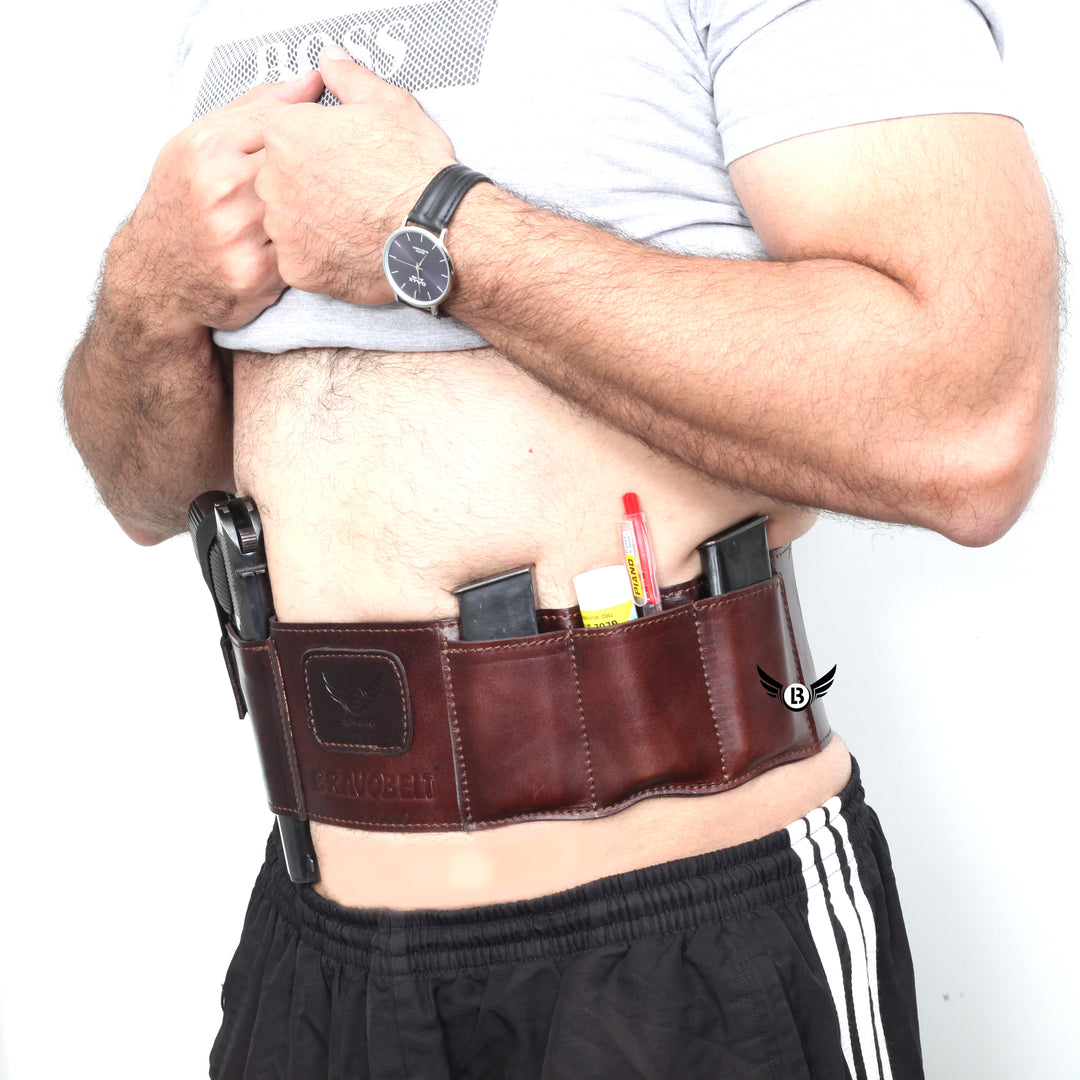 Cowhide Leather BRAVOBELT Belly Band Holster for Concealed Carry - Ambidextrous - Leather Bond