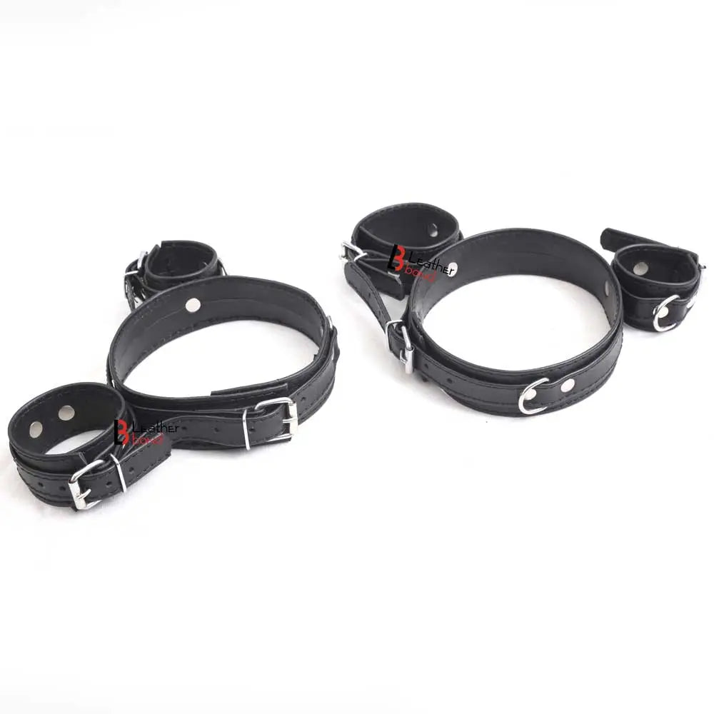 Frog-Tie Restraint Set Bondage BDSM Cosplay Torment Thigh Wrist Ankle Cuffs Toy Leather Bond